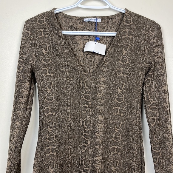 Zara Snake Print Long Sleeve Body Con Dress - Picture 3 of 10